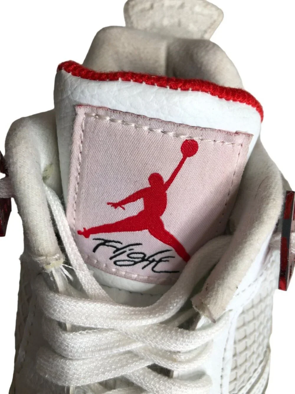 Air Jordan 4 Retro Red Metallic Sneakers Mens 7 White Shoes Athletic Basketball